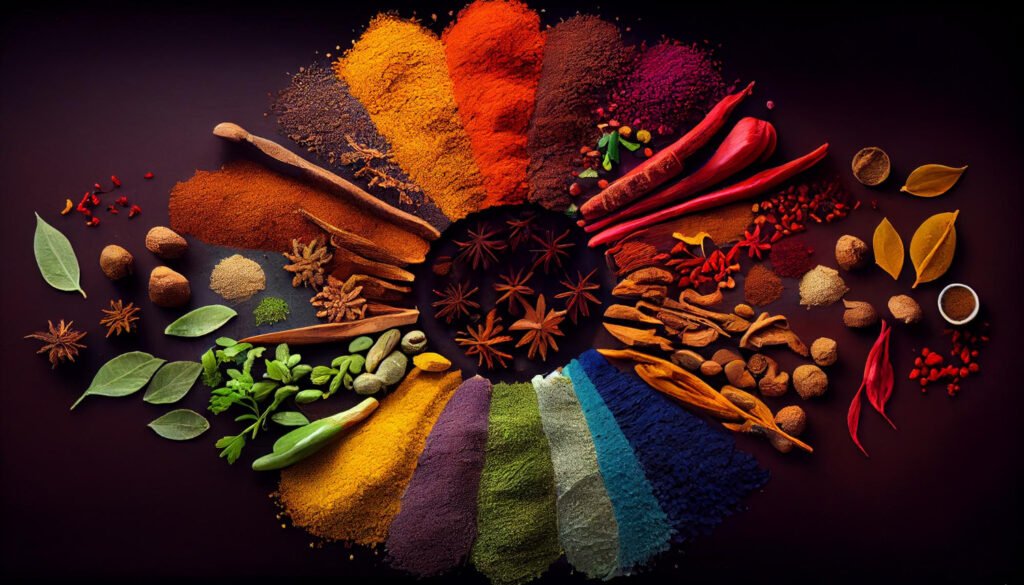 spice variety wooden table surface generative ai